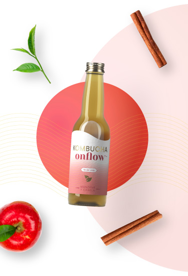 Foto de botella de kombucha Onflow sabor manzana y canela